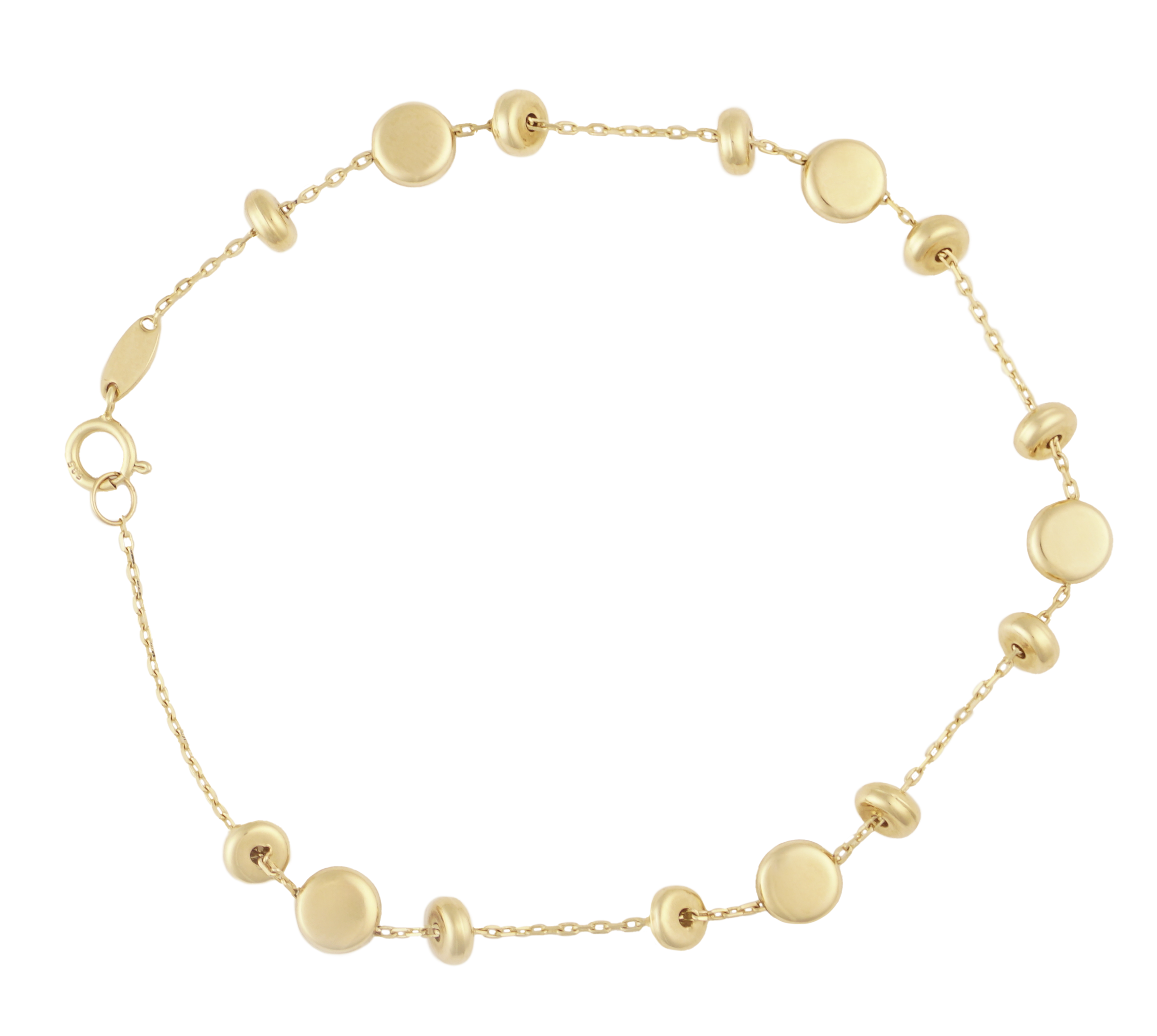 14kt Gold Bracelet with Multi Size Disc Stations