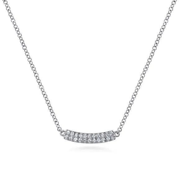 GABRIEL & CO- 14K White Gold Curved Pave Diamond Bar Necklace D.11TW