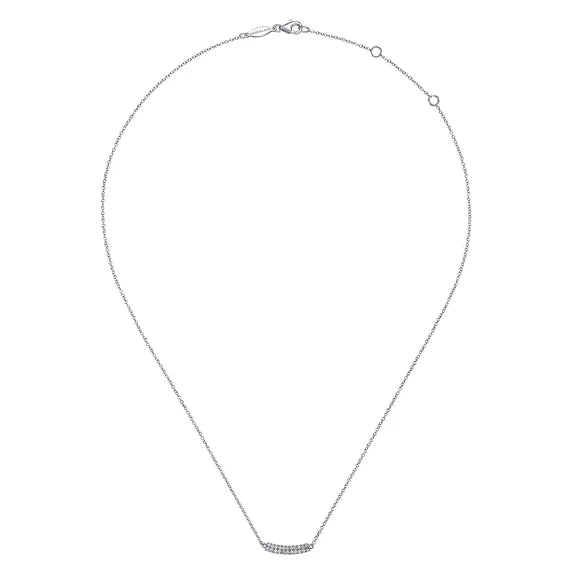 GABRIEL & CO- 14K White Gold Curved Pave Diamond Bar Necklace D.11TW