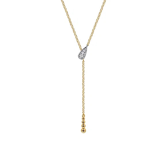 GABRIEL & CO- 14K White Yellow Gold Bujukan and Diamond Y Necklace