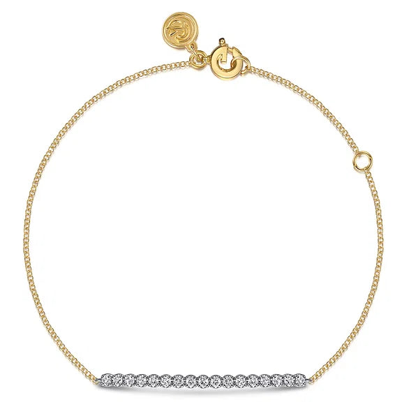 GABRIEL & CO- 14K White and Yellow Gold White Sapphire Bar Bracelet