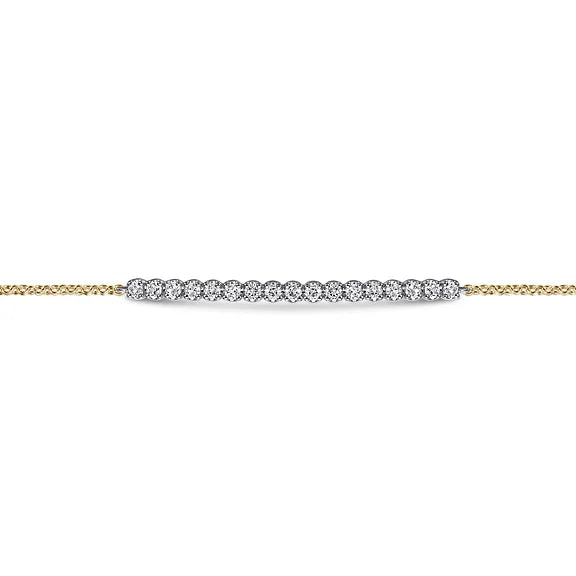 GABRIEL & CO- 14K White and Yellow Gold White Sapphire Bar Bracelet