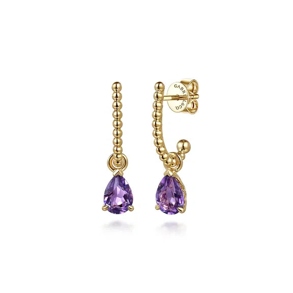 GABRIEL & CO- 14K Yellow Gold Bujukan Amethyst J Hoop Earrings
