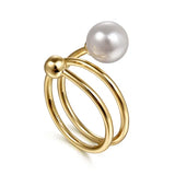 GABRIEL & CO- 14K Yellow Gold Bujukan Beads and Pearl Bypass Ring