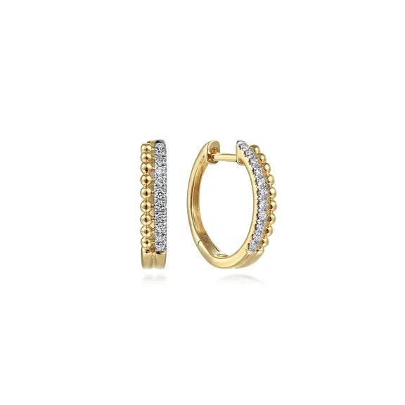 GABRIEL & CO- 14K Yellow Gold Bujukan Pave 10mm Diamond Huggie Earrings D.11TW