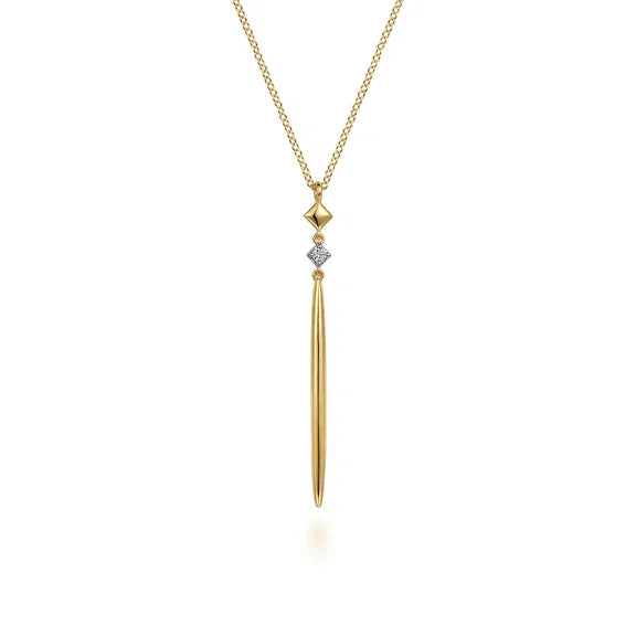 GABRIEL & CO- 14K Yellow Gold Diamond Pendant Drop Necklace D.02TW
