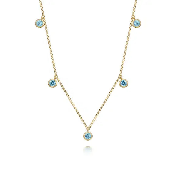 GABRIEL & CO- 14K Yellow Gold London Blue Topaz Station Necklace