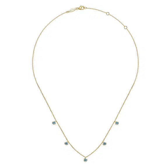 GABRIEL & CO- 14K Yellow Gold London Blue Topaz Station Necklace