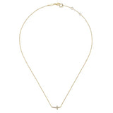 GABRIEL & CO- 14K Yellow Gold Sideways Curved Diamond Cross Necklace D.07TW