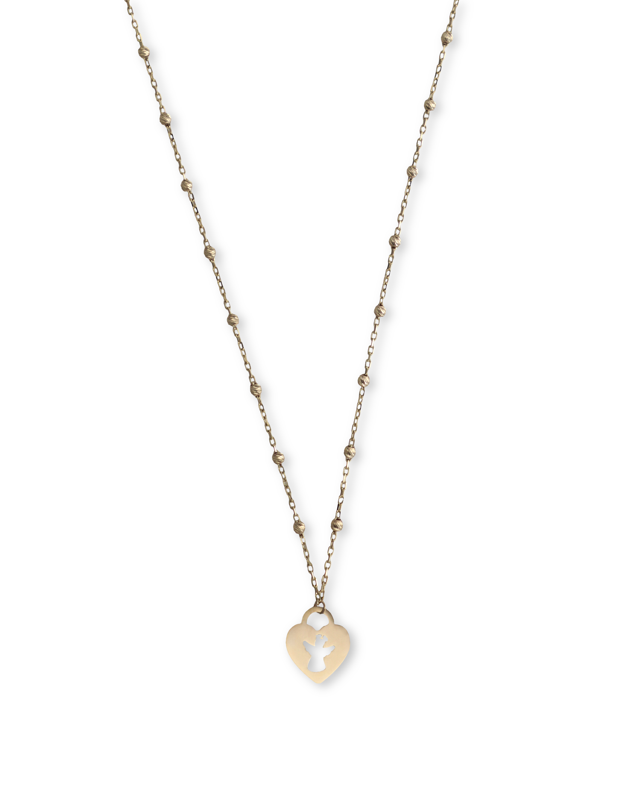 14kt Beaded Angel in Heart Necklace