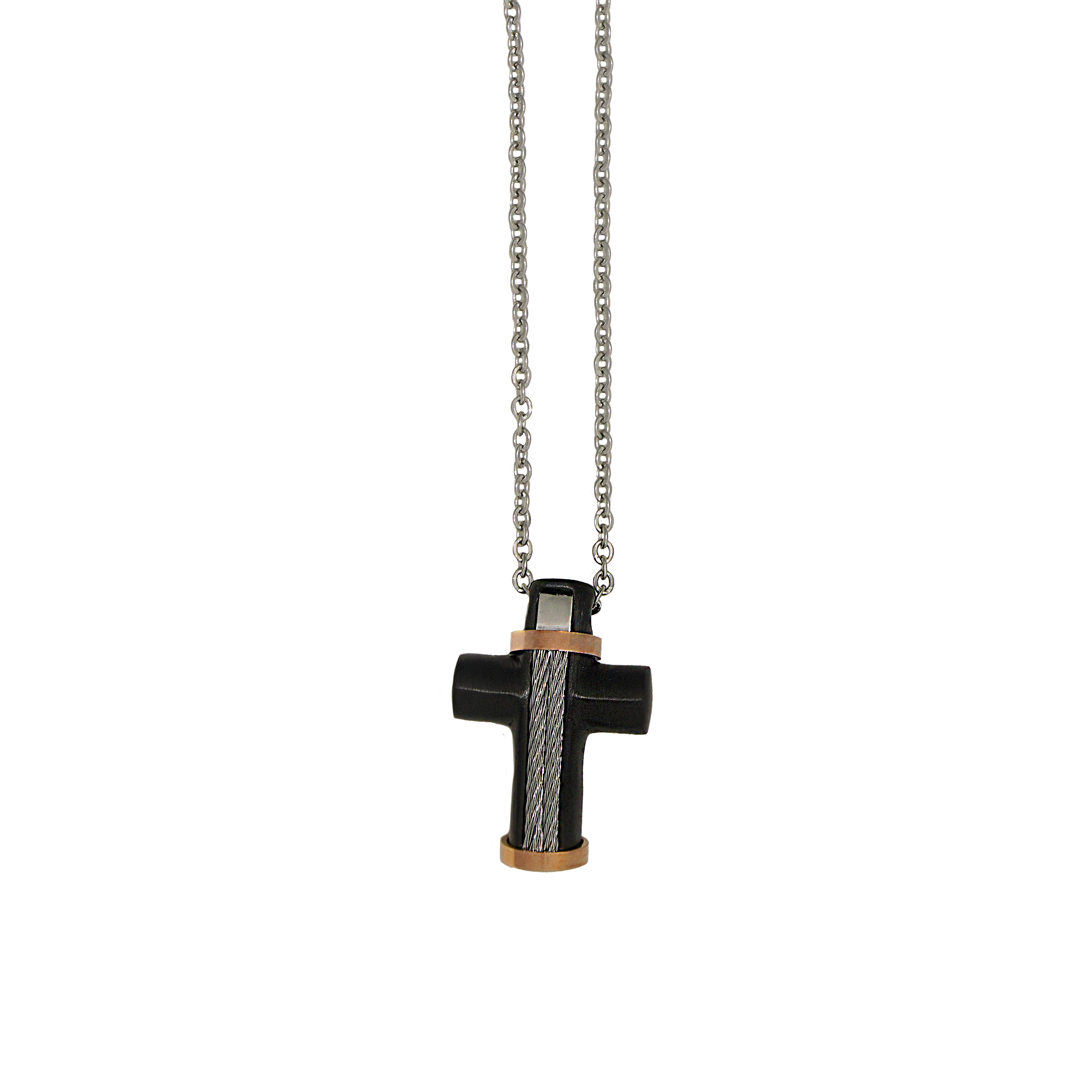 Black w/Rose Gold Cross Necklace