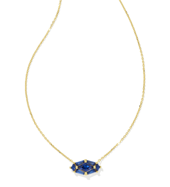 KENDRA SCOTT- Lindy Rae Short Pendant Necklace in Gold Blue Crystal