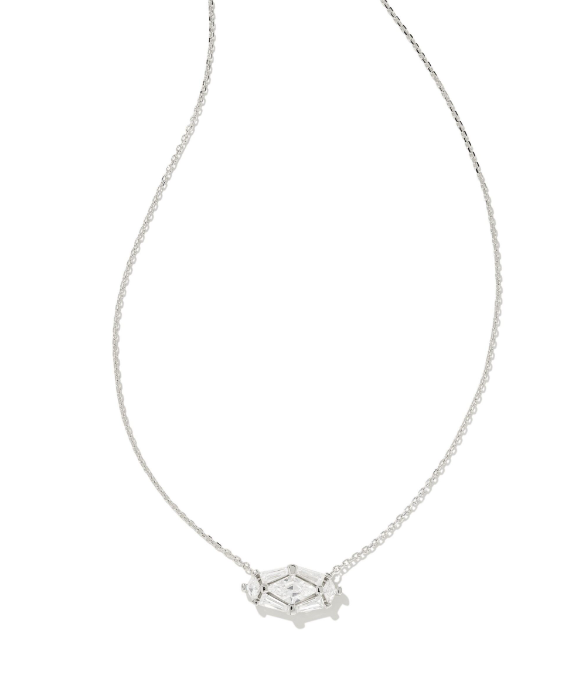 KENDRA SCOTT- Lindy Rae Short Pendant Necklace in Rhodium White Crystal