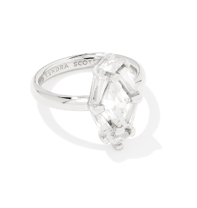 KENDRA SCOTT- Lindy Rae Cocktail Ring in Rhodium White Crystal