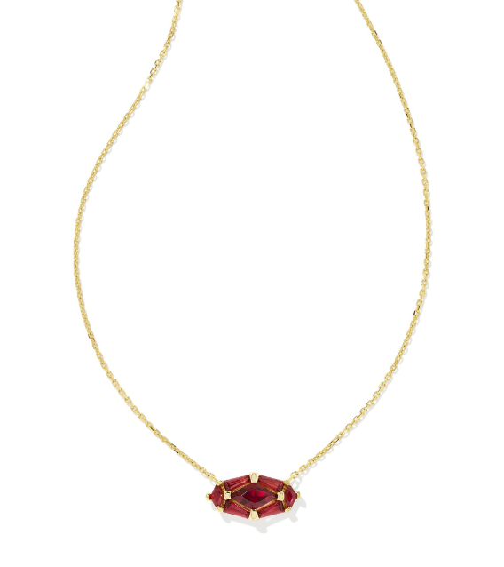 KENDRA SCOTT- Lindy Rae Short Pendant Necklace in Gold Red Crystal