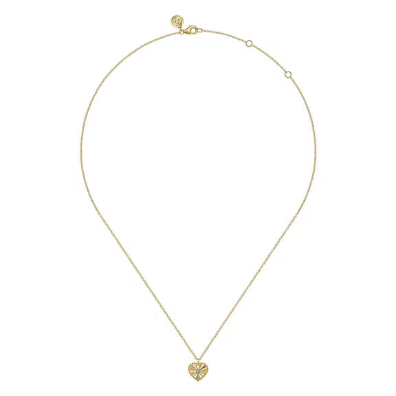 GABRIEL & CO- Diamond Cut - 14K White And Yellow Gold Diamond And Heart Pendant Necklace