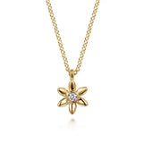 GABRIEL & CO- Floral- 14k Yellow Gold White Sapphire Floral Pendant Necklace