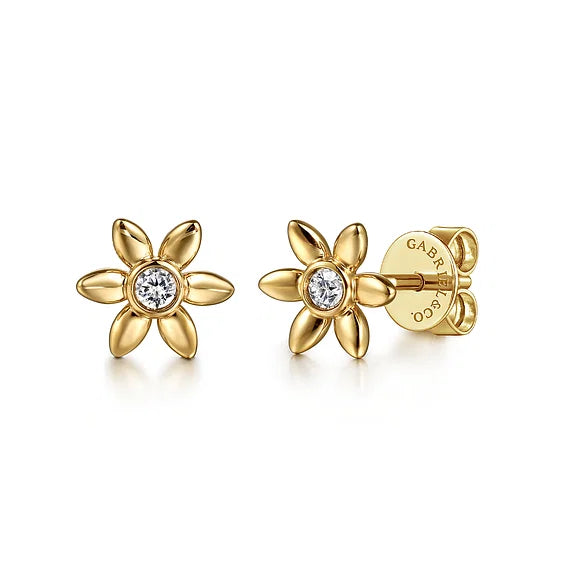 GBARIEL & CO- Floral - 14K Yellow Gold White Sapphire Floral Stud Earrings