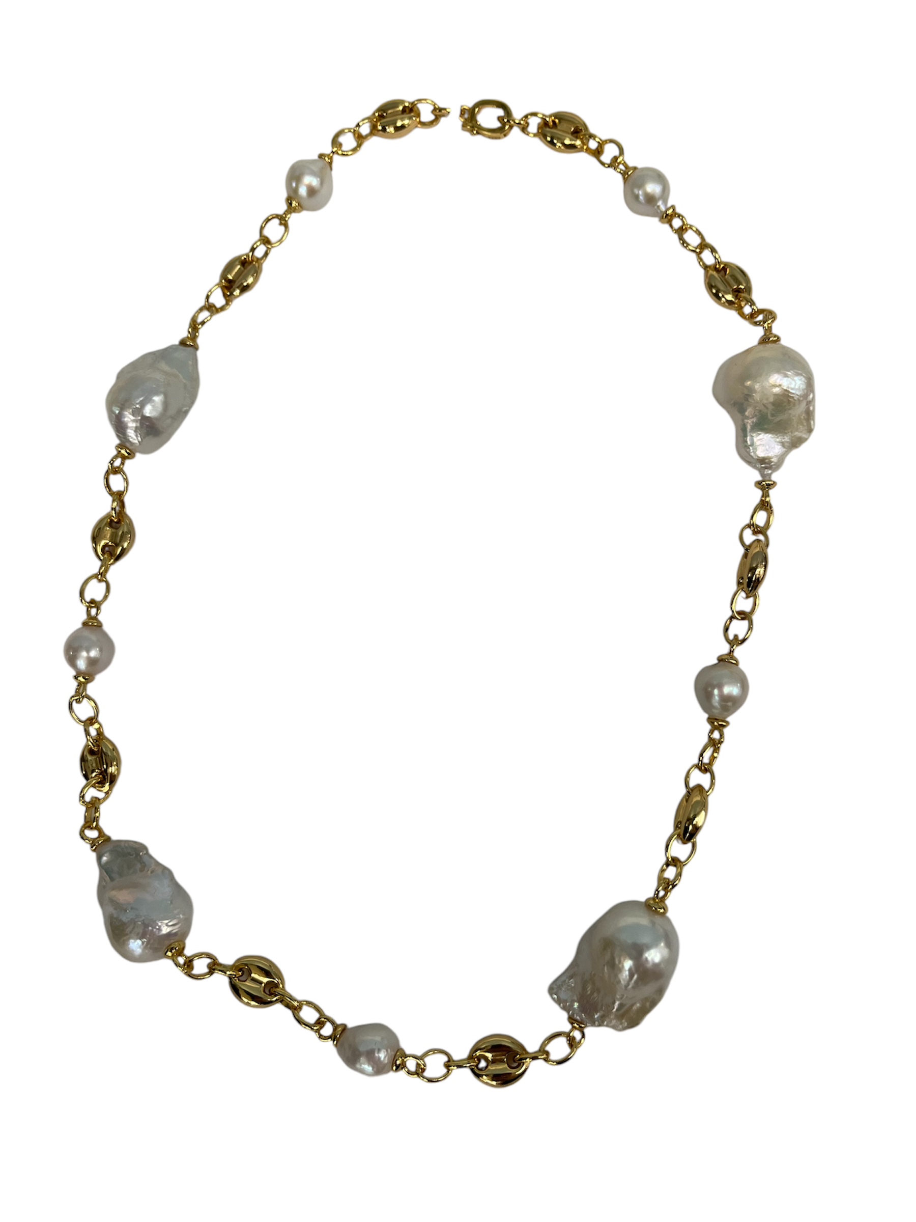 .925 GP Necklace Mixed Link w/Baroque Pearls