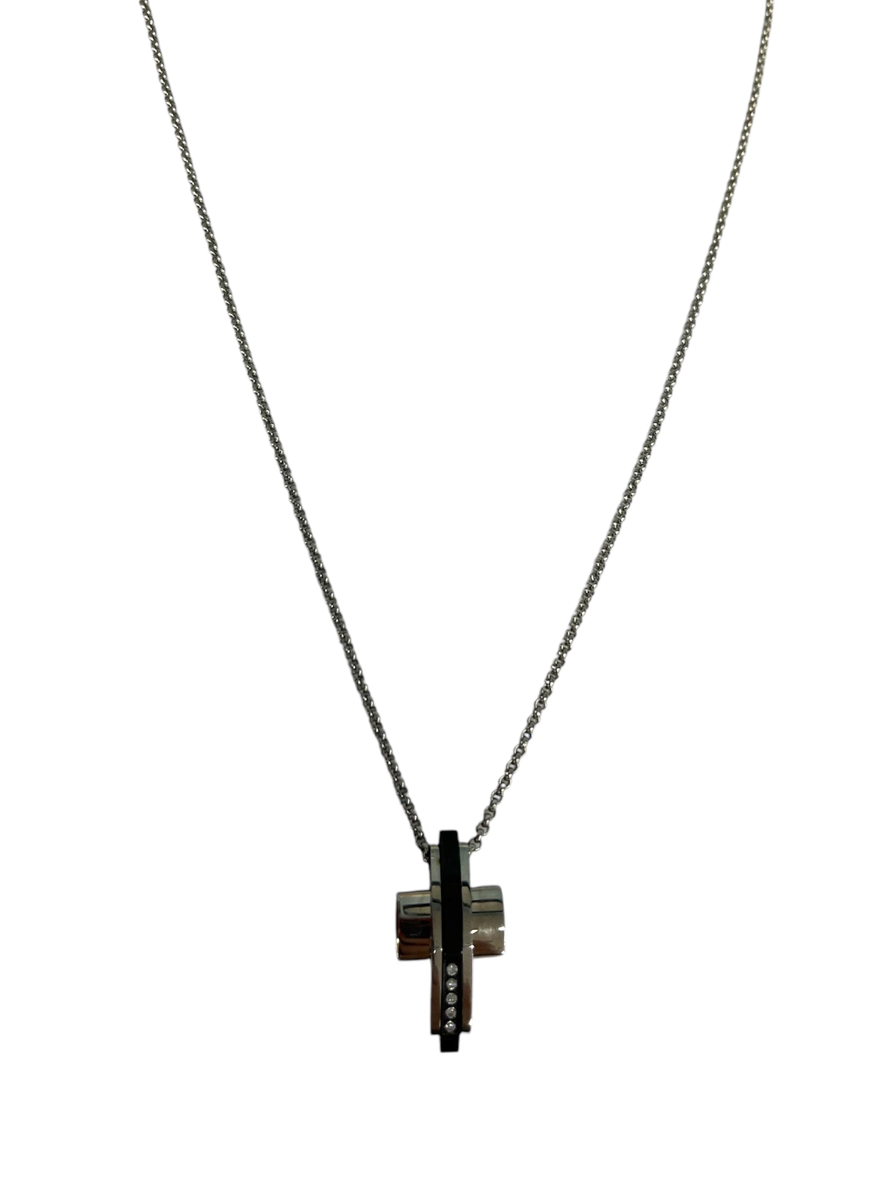 Stainless Steel Cross Necklace w/Wht/Black Plating 18”
