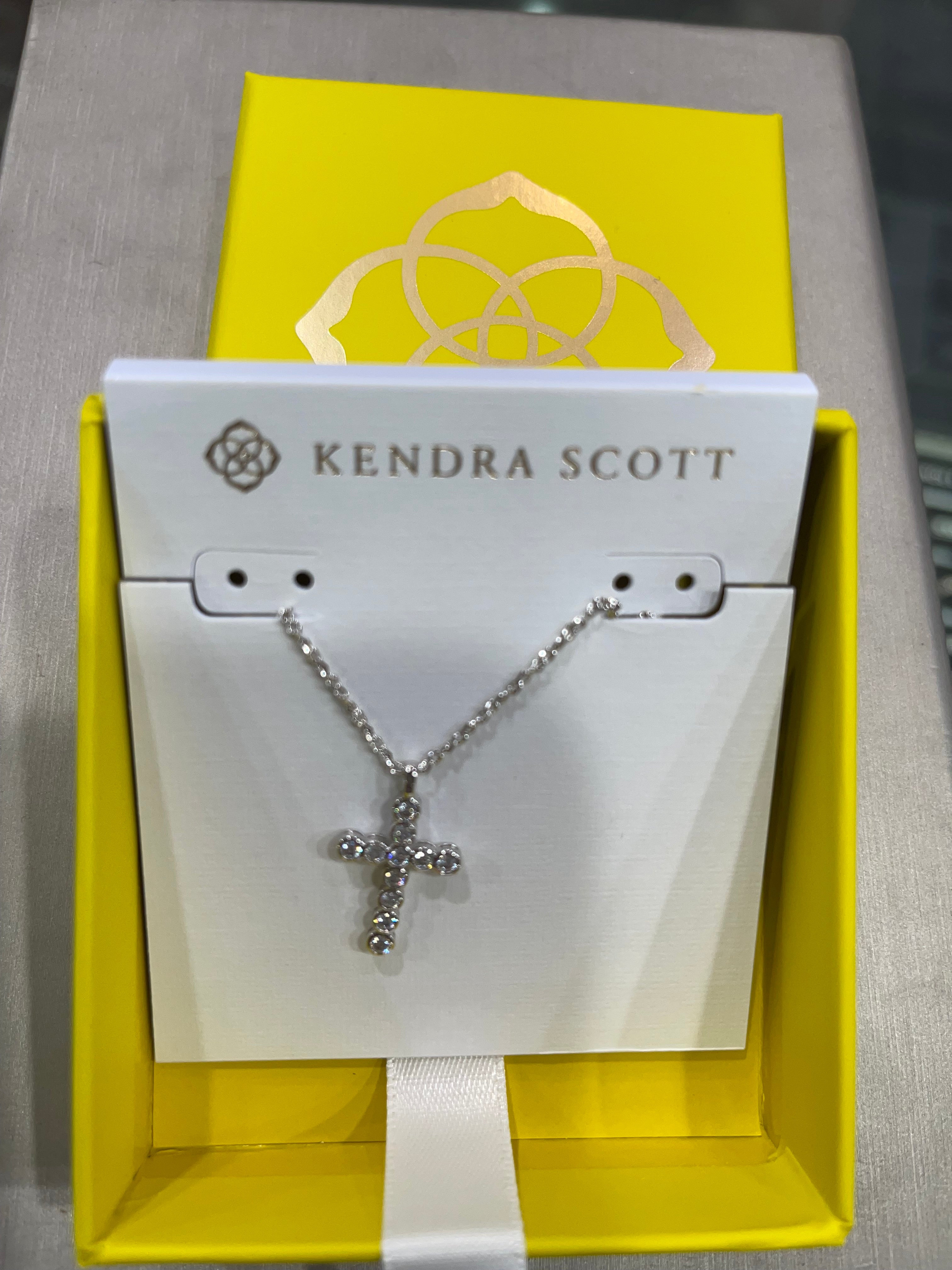KENDRA Cross Silver Pendant Necklace in White Crystal 9608872411