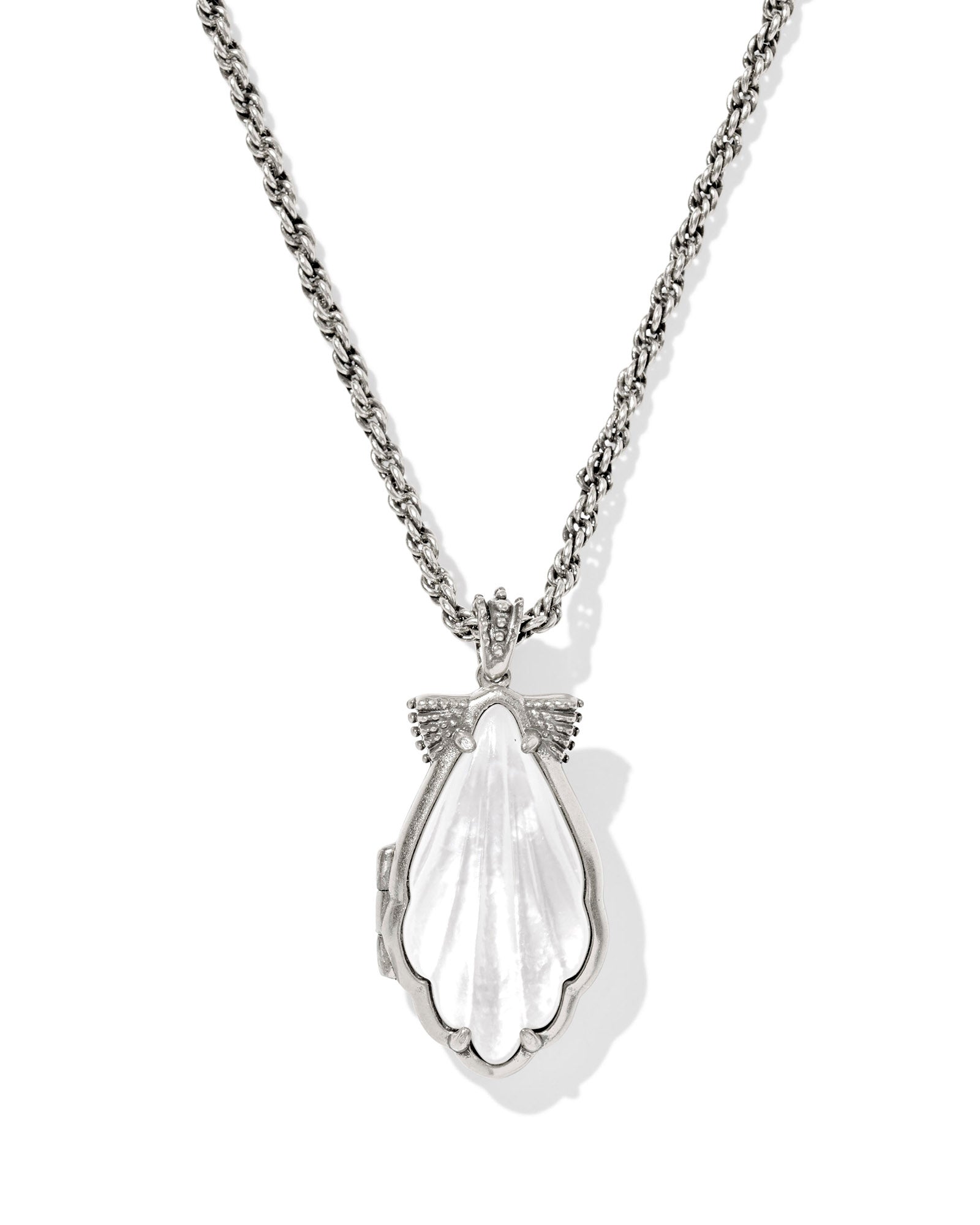 KENDRA SCOTT- Alexa Rhodium Locket Pendant Necklace in Ivory Mother of Pearl