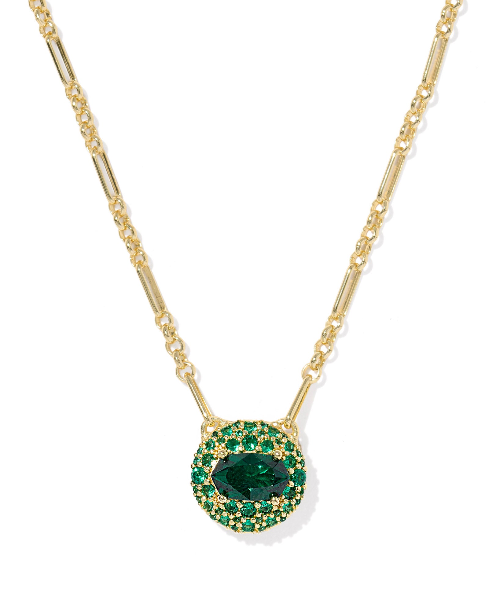 KENDRA SCOTT- Bella Gold Short Pendant Necklace in Dark Green Crystal