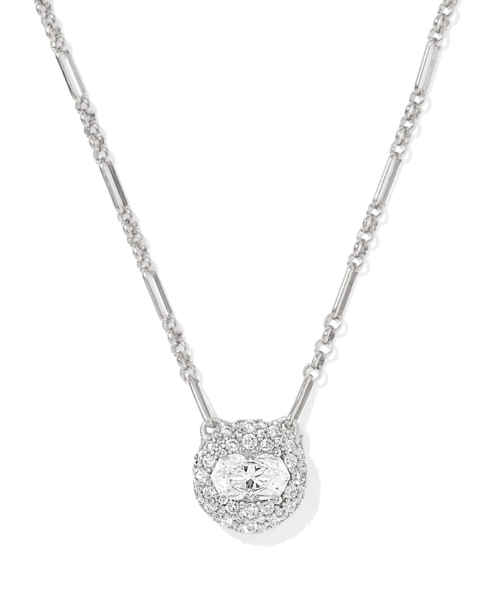 KENDRA SCOTT- Bella Rhodium Short Pendant Necklace in White CZ