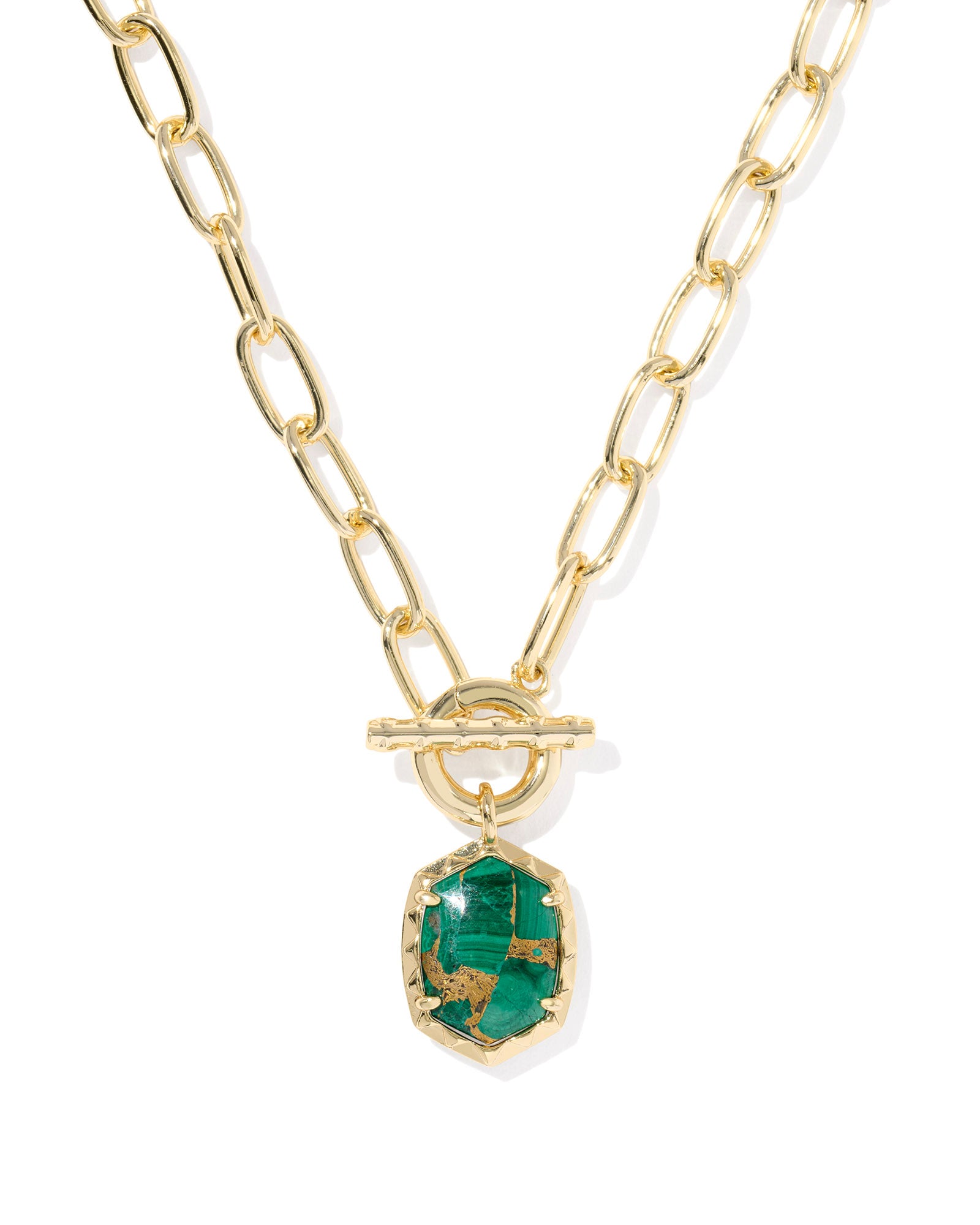 KENDRA SCOTT- Daphne Gold Link Chain Necklace in Bronze Veined Malachite