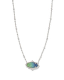 KENDRA SCOTT- Elisa Rhodium Petal Framed Short Pendant Necklace in Aqua Ombre Drusy