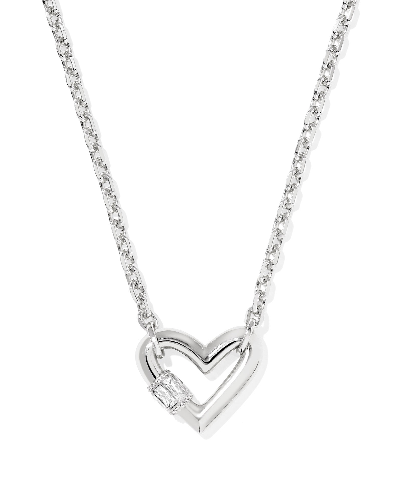 KENDRA SCOTT- Emery Rhodium Heart Pendant Necklace in White CZ