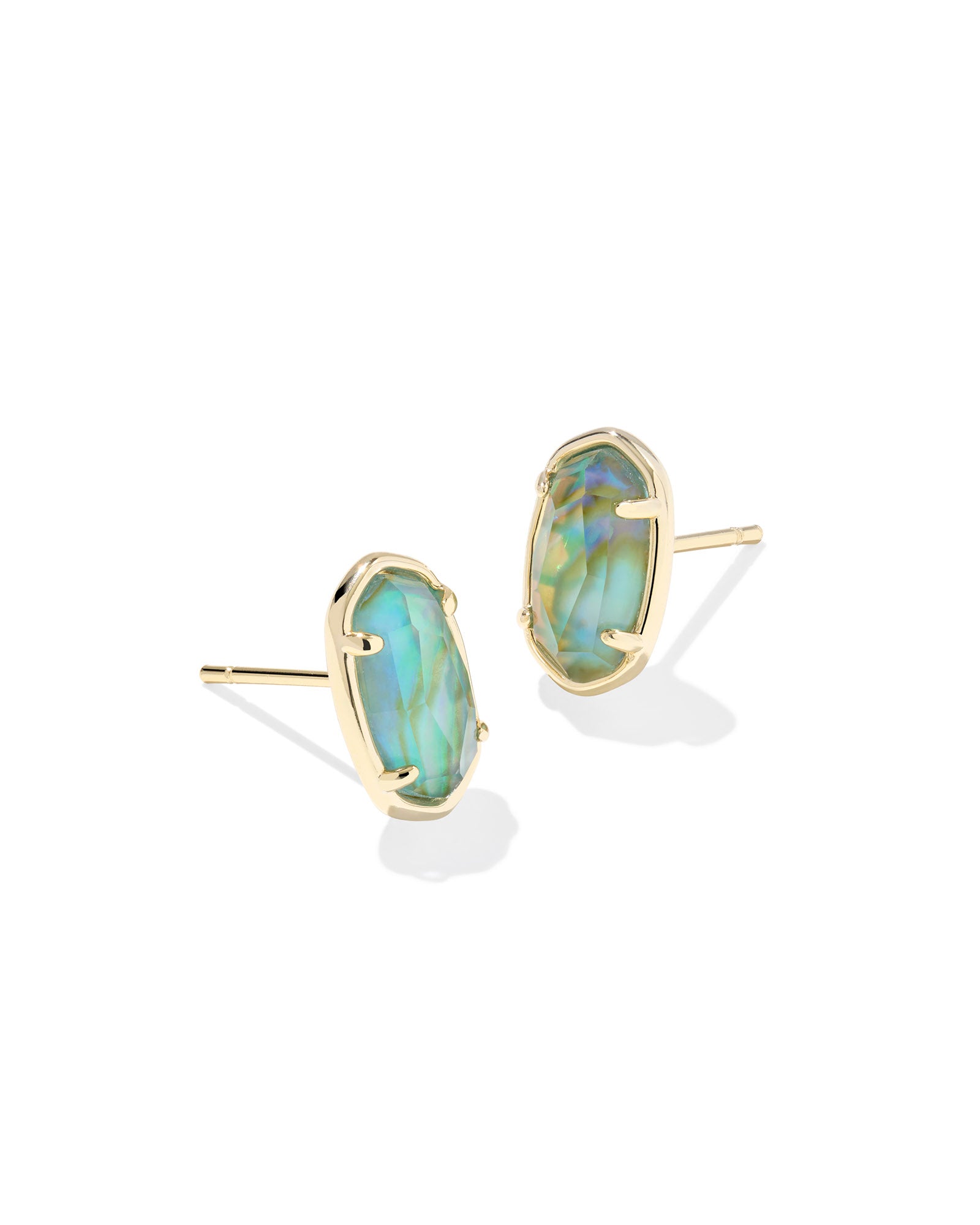 KENDRA SCOTT- Grayson Gold Stone Stud Earrings in Deep Aqua Illusion