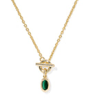 KENDRA SCOTT- Mini Gold Elisa Pendant Necklace in Green Tigers Eye