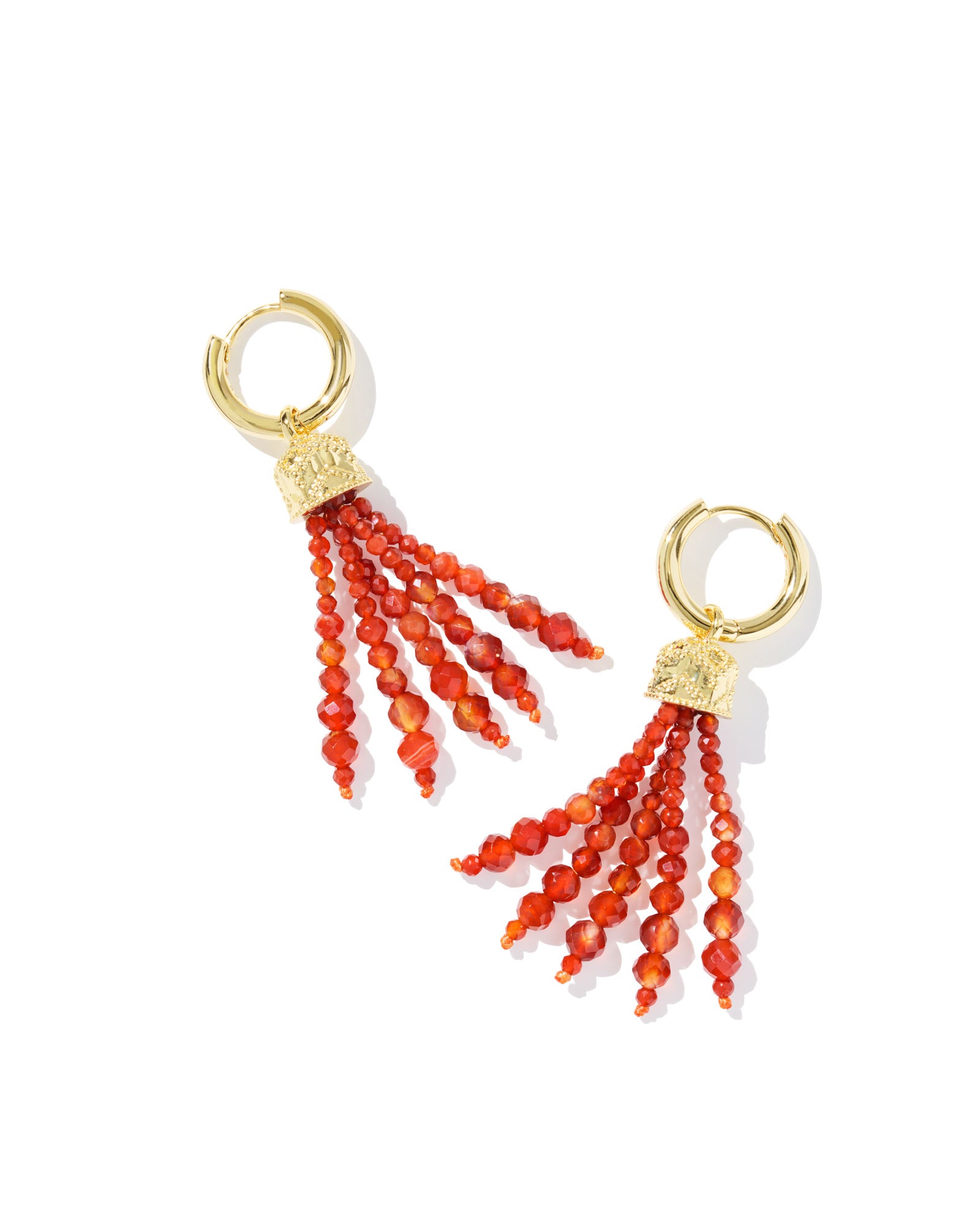 KENDRA SCOTT- Sylvia Gold Huggie Earrings in Orange Banded Agate