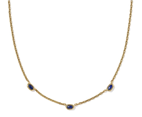 KENDRA SCOTT- Mini Elisa Vintage Gold Three Stone Strand Necklace in Blue Lapis