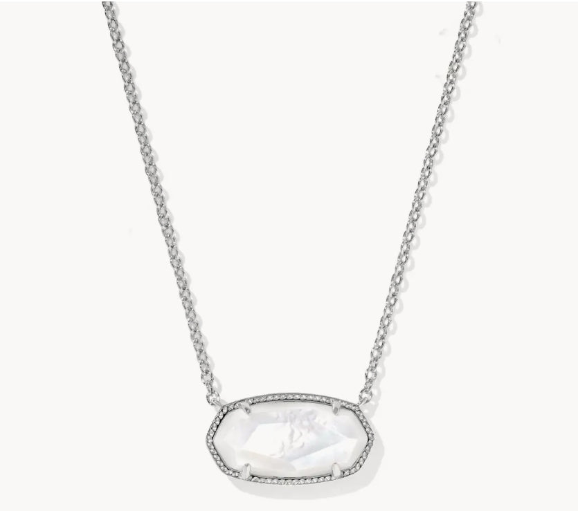 KENDRA SCOTT- Elisa Rhodium Statement Pendant Necklace in Ivory Mother of Pearl