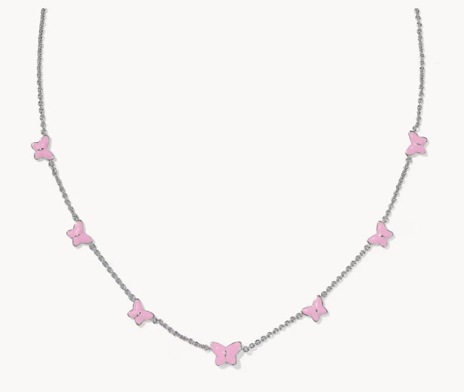 KENDRA SCOTT- Lillia Rhodium Butterfly Strand Necklace in Pink Enamel