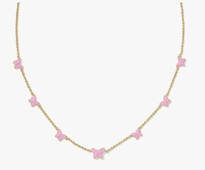 KENDRA SCOTT- Lillia Gold Butterfly Strand Necklace in Pink Enamel