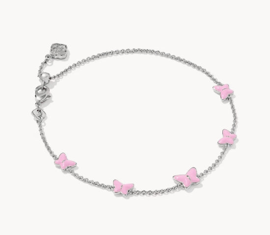KENDRA SCOTT- Lillia Rhodium Butterfly Delicate Bracelet in Pink Enamel