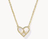KENDRA SCOTT- Heart Gold Letter Pendant Necklace in Ivory Mother of Pearl