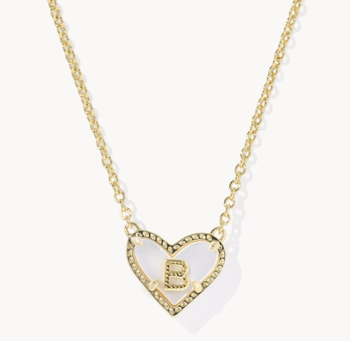KENDRA SCOTT- Heart Gold Letter Pendant Necklace in Ivory Mother of Pearl