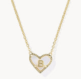 KENDRA SCOTT- Heart Gold Letter Pendant Necklace in Ivory Mother of Pearl