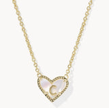 KENDRA SCOTT- Heart Gold Letter Pendant Necklace in Ivory Mother of Pearl