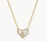 KENDRA SCOTT- Heart Gold Letter Pendant Necklace in Ivory Mother of Pearl