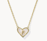 KENDRA SCOTT- Heart Gold Letter Pendant Necklace in Ivory Mother of Pearl