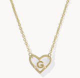 KENDRA SCOTT- Heart Gold Letter Pendant Necklace in Ivory Mother of Pearl