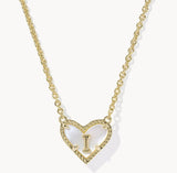 KENDRA SCOTT- Heart Gold Letter Pendant Necklace in Ivory Mother of Pearl