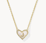 KENDRA SCOTT- Heart Gold Letter Pendant Necklace in Ivory Mother of Pearl