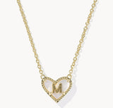 KENDRA SCOTT- Heart Gold Letter Pendant Necklace in Ivory Mother of Pearl
