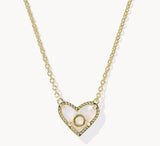 KENDRA SCOTT- Heart Gold Letter Pendant Necklace in Ivory Mother of Pearl